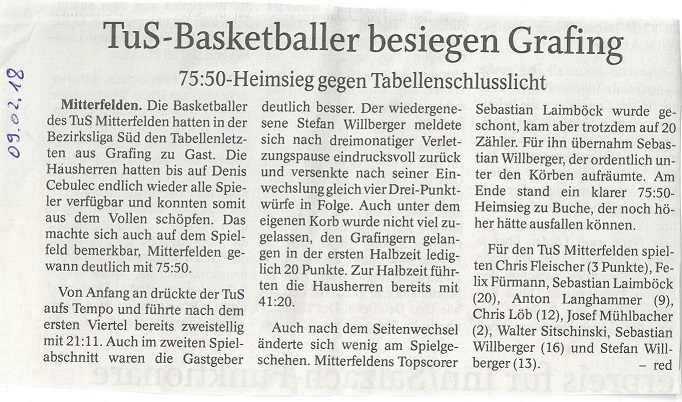Basketball - TuS-Basketballer besiegen Grafing